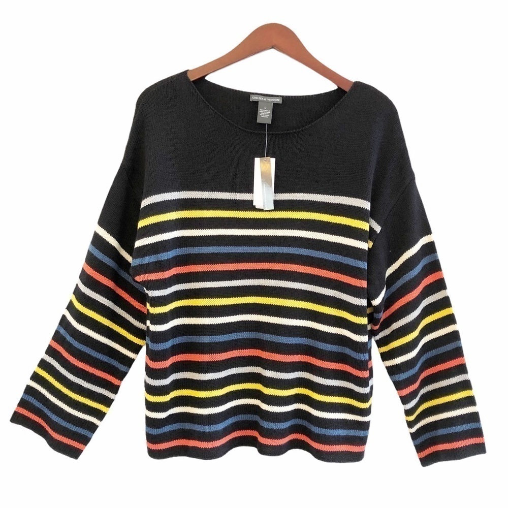CHELSEA & THEODORE NWT Multi Color Stripe Pullover Sweater Size Large
